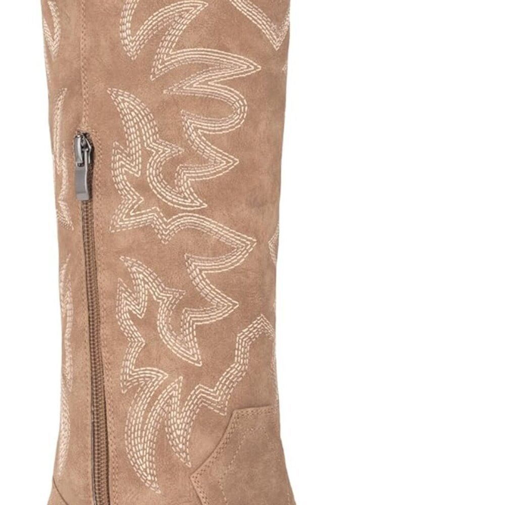 Women's Faux Leather Knee High Western Cowboy Boots Size 8 Chunky Heel - Picture 2 of 8
